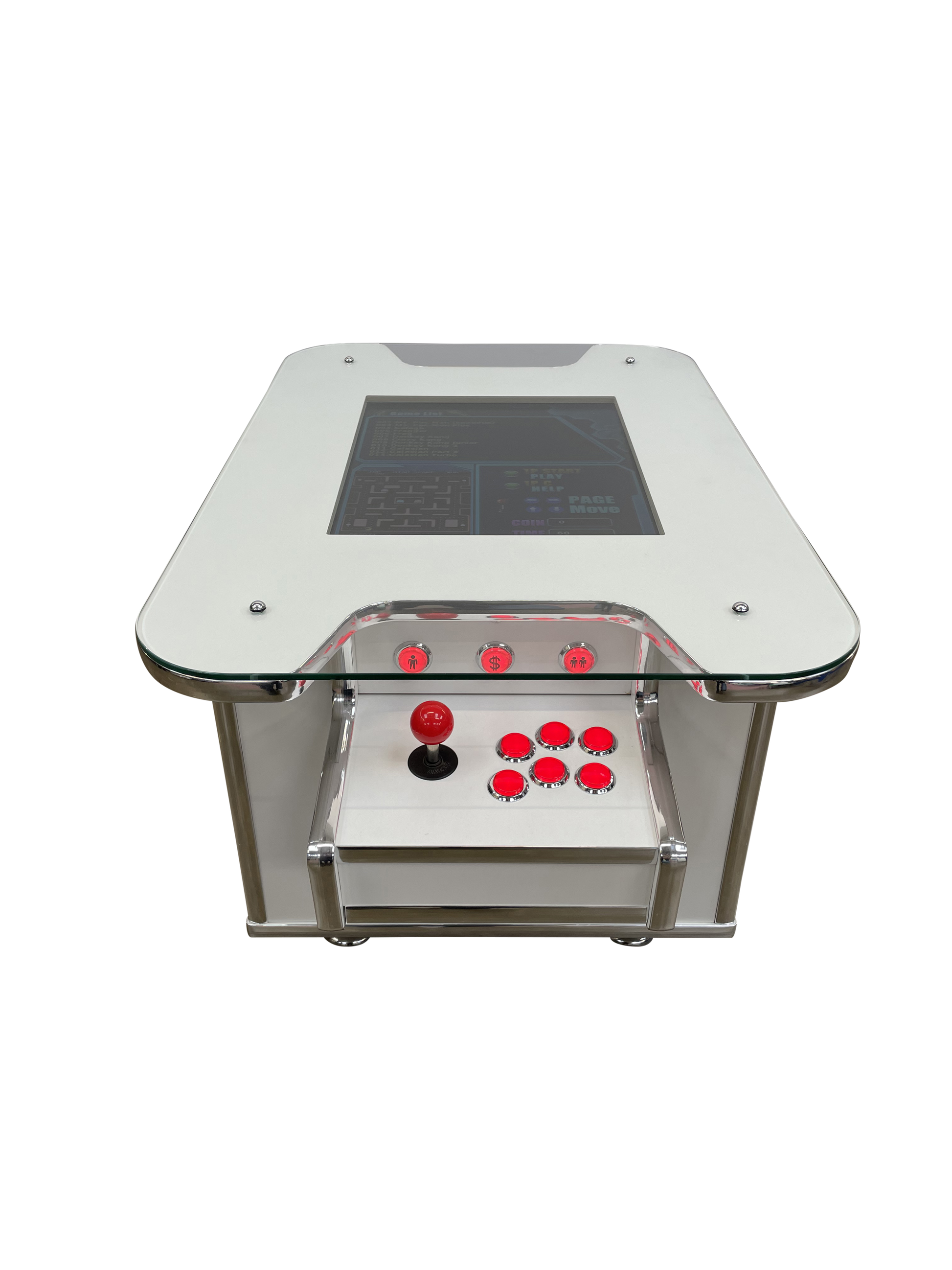 Ready to Ship - LED Red, Chrome and White Coffee Arcade Table - Flatout Arcades