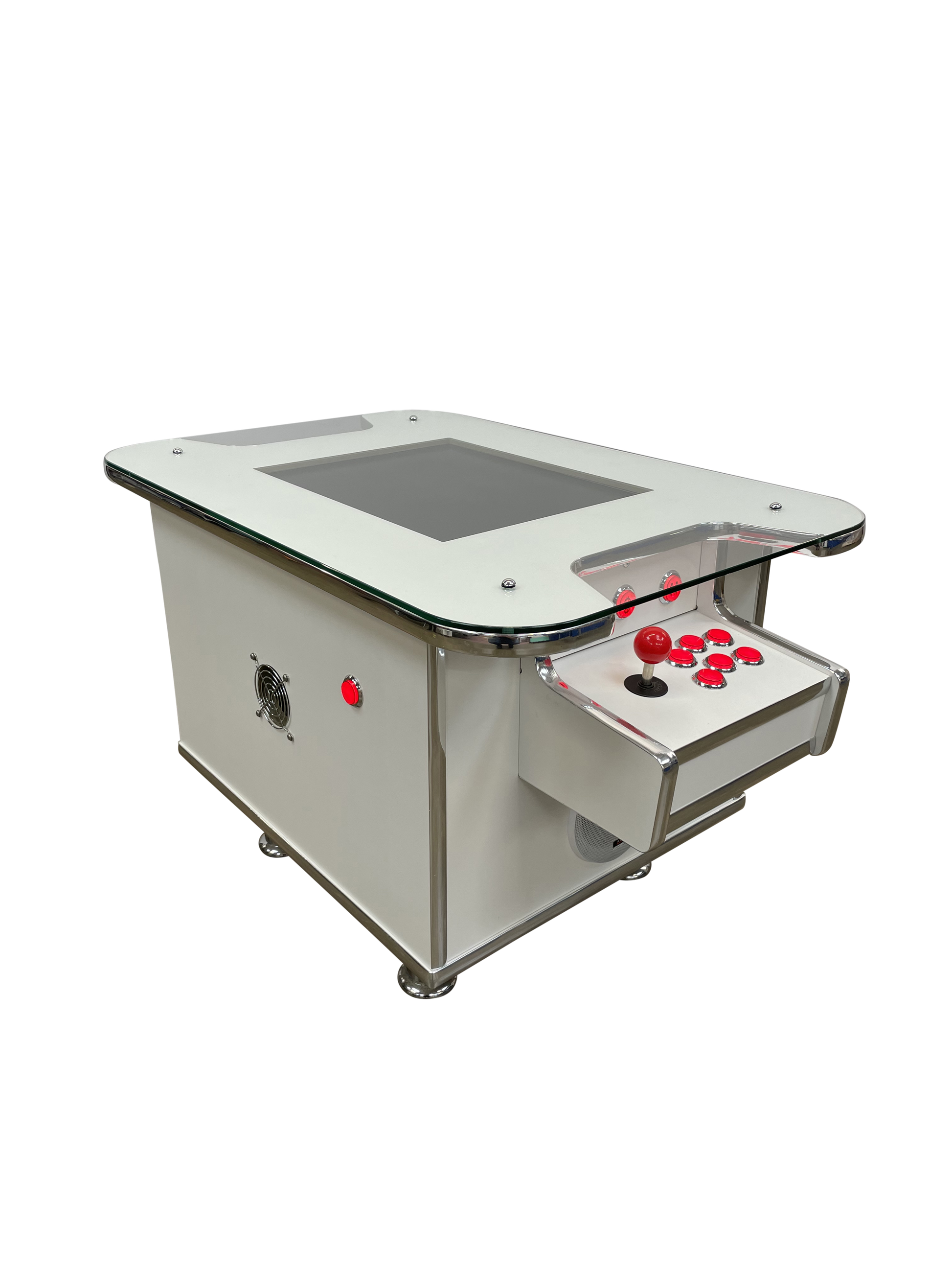 Ready to Ship - LED Red, Chrome and White Coffee Arcade Table - Flatout Arcades
